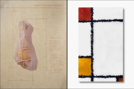 || Left: WRAPPED CHICKEN LEG (food project), 2009 || Right: Edible composition in red and yellow, 2009 ||
